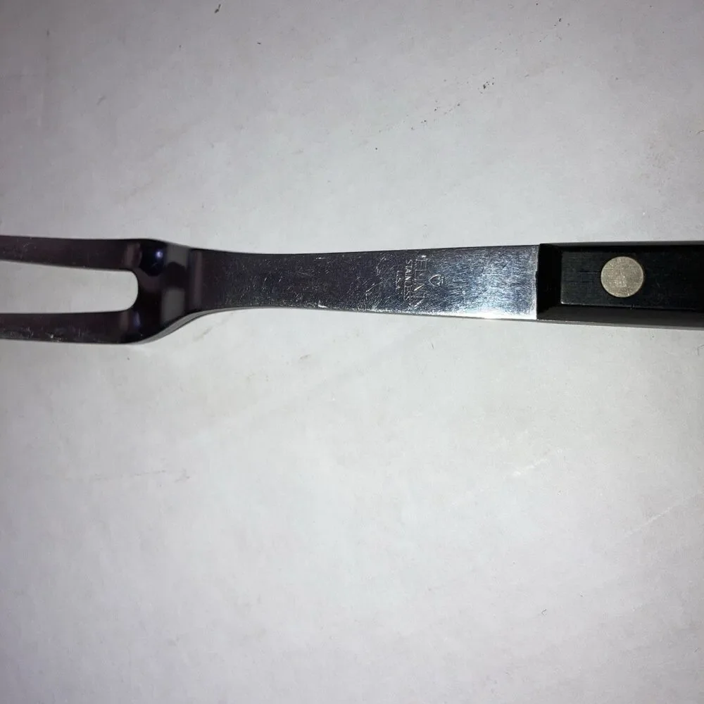 Vintage Flint Stainless Steel Carving Fork USA Black Handle Kitchen Utensil 11”
